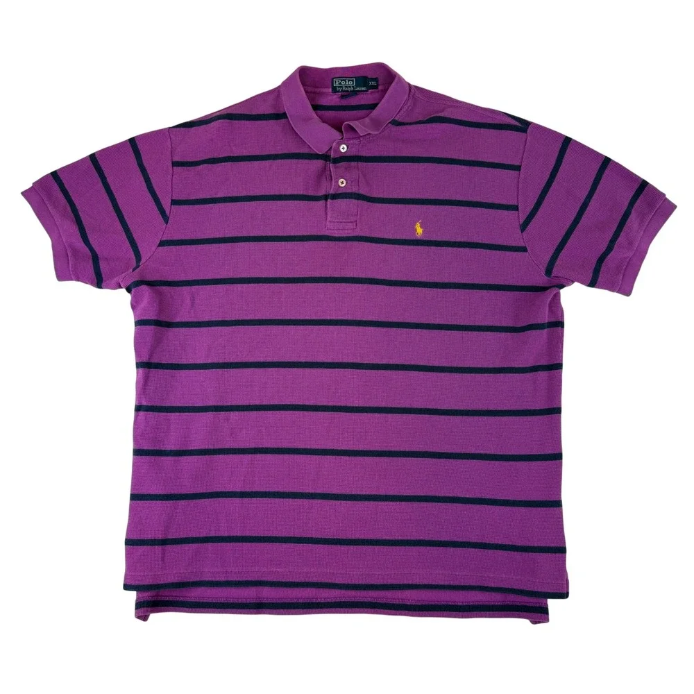 Polo Ralph Lauren Polo Shirt Mens XXL Purple Striped Pique Cotton